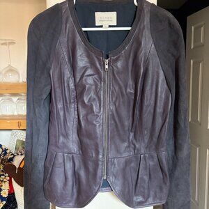 Navy/Grey Hinge Leather/Suede Peplum Jacket